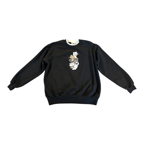 Decorated Originals Cat Embroidered Grandmacore Black Large Crewneck‎ Sweatshirt - Picture 1 of 9